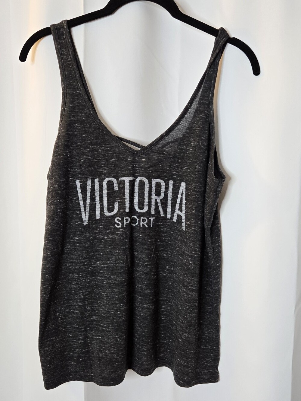 Victoria's Secret Sport Marled Grey Lattice Back Tank Top Medium NWOT